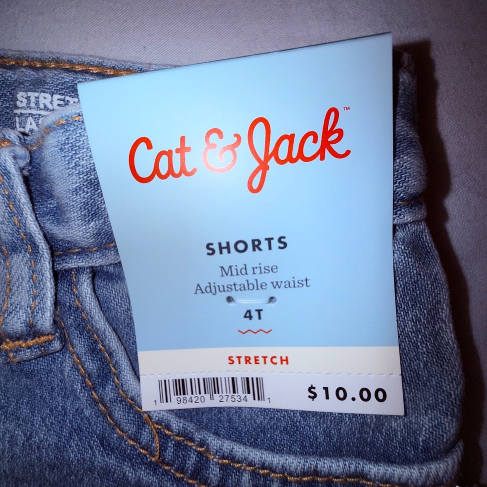 Cat & Jack Denim Shorts Kids 4T Blue New Floral Embroidered Adjustable Waist - Picture 2 of 6